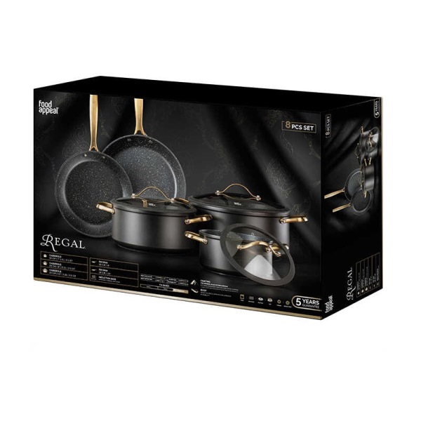 סט 8 חלקים REGAL שחור ידיות GOLD – תמונה 2