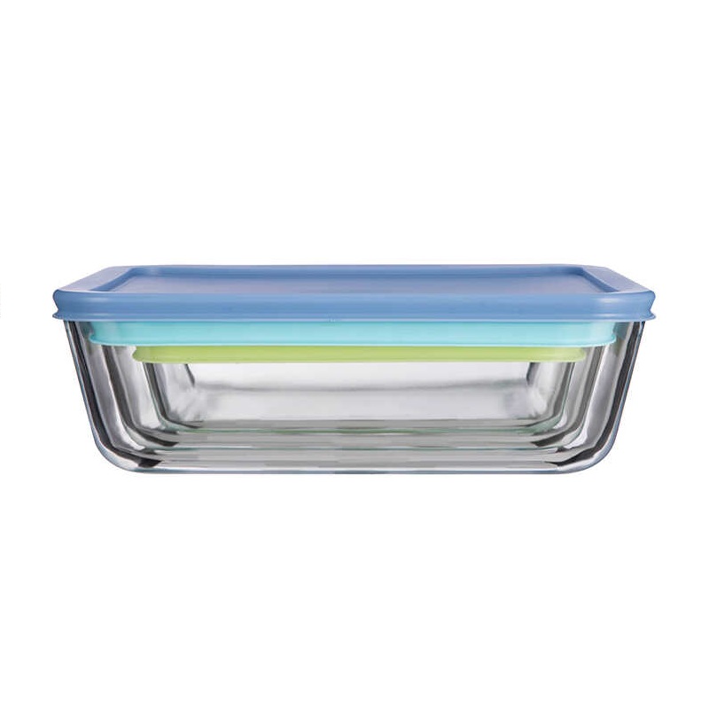 סט אחסון זכוכית 3 חל' מלבני מכסה סיליקון – תמונה 3