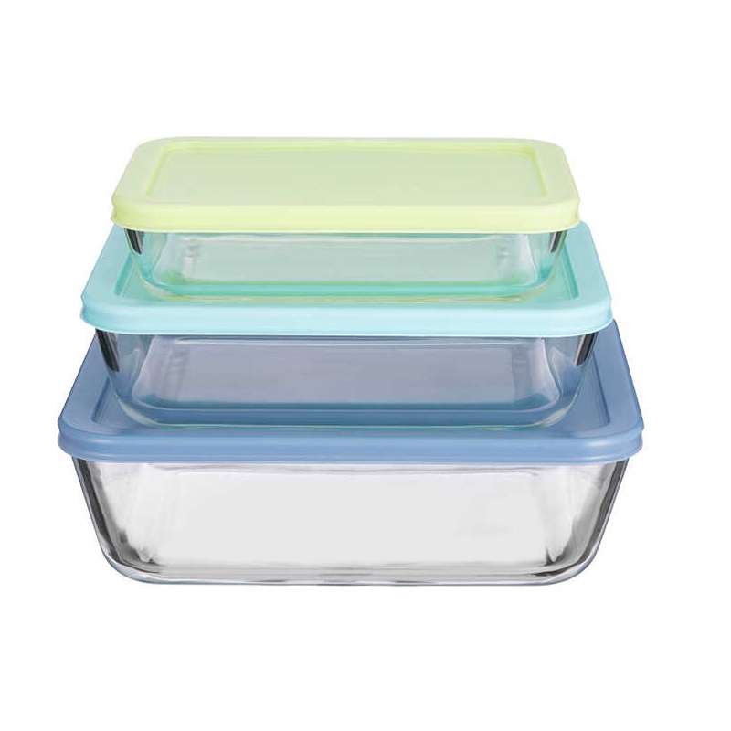 סט אחסון זכוכית 3 חל' מלבני מכסה סיליקון