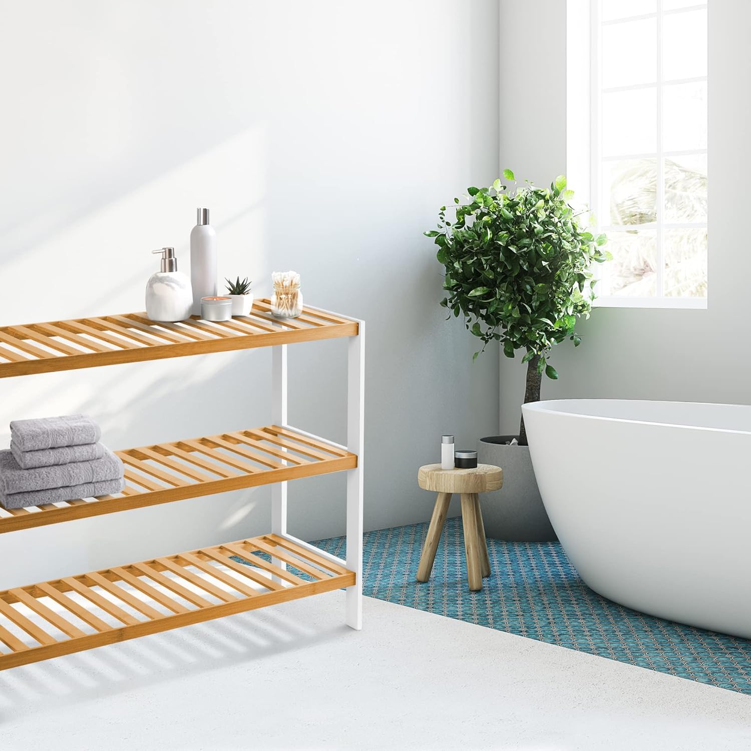 ארגונית מדפים מעוצבת עם 3 מדפים רחבים – תמונה 3