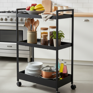 עגלת שירות ומטבח שחורהמודרנית על גלגלים