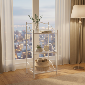 מעמד מדפים דקורטיבי ומעוצב לבן