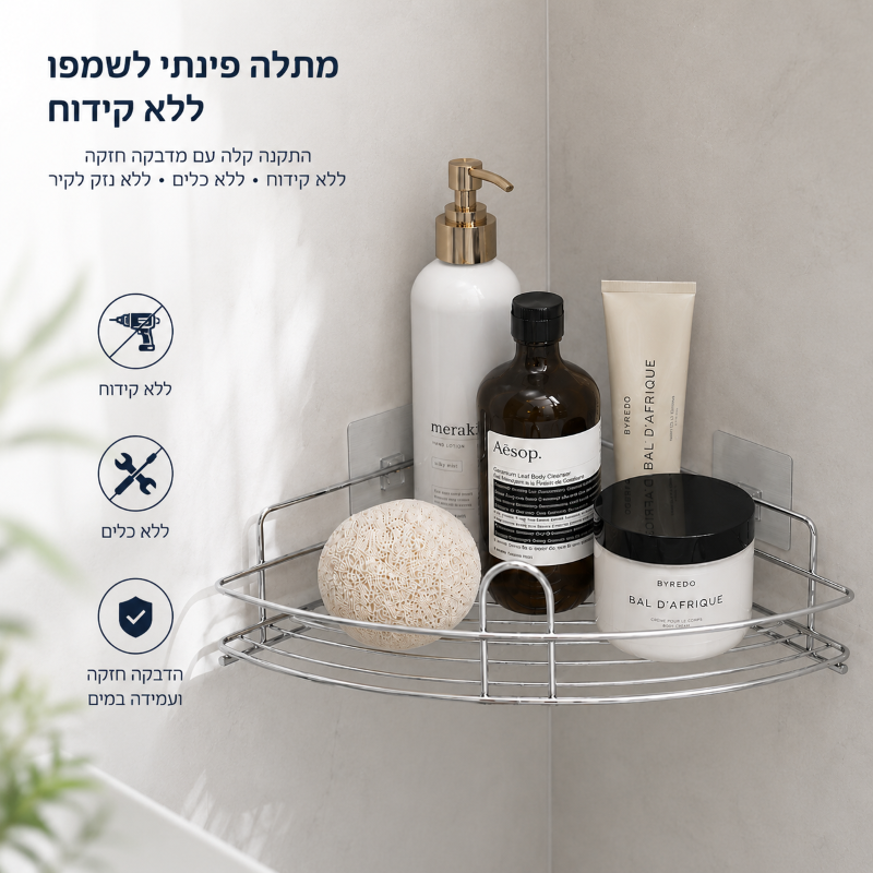 מדף פינתי למקלחת ללא קידוח STICKIT – תמונה 2