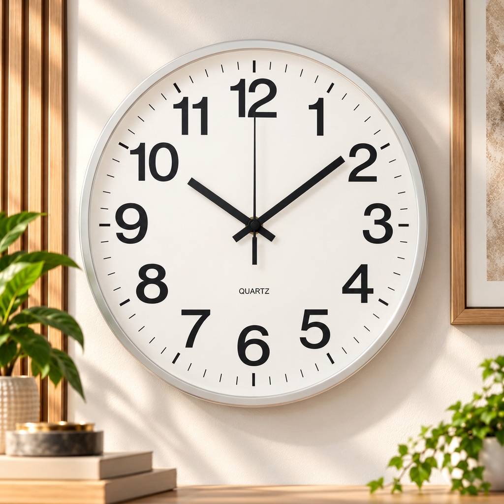שעון קיר מעוצב Modern Silver & White